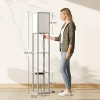 HOMCOM Floor Lamp with Shelves, 3 Layer Column Modern Standing Lamp for Living Room, Bedroom, Office, Grey(m-3)