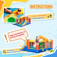 Outsunny Kids Bouncy Castle with Double Slides Pool Trampoline Climbing Wall w/ Blower(m-22)