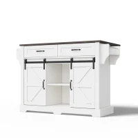 Kücheninsel mit klappbarer Arbeitsplatte, Küchenschrank mit 2 Schiebetüren und 2 Schubladen, 120 x 45/70 x 91 cm, Braun+Weiß(m-1)