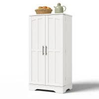 Küchenschrank mit LED-Sensorlicht, großer 2-türiger Aufbewahrungsschrank mit verstellbaren Regalböden & Türablagen, 60×40×120 cm, Weiß(m-9)