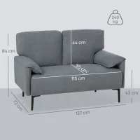 HOMCOM Sofa 2-osobowa, Grube Poduszki, Aksamitna Tapicerka, Kanapa, Czarna(m-3)