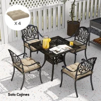 Outsunny Conjunto de Cojines para Sillas de Comedor y Jardín Impermeable y Anti-UV con 2 Cordones de Fijación 48x48x10 cm Caqui(m-7)