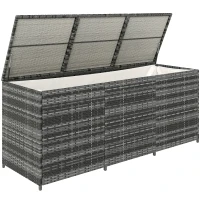 Outsunny Panca Contenitore Rialzata con Fodera Interna, in Acciaio e Rattan, 180x60x73 cm, Grigio e Crema(m-11)
