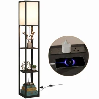 HOMCOM Floor Lamp with Shelves, 3 Layer Column Modern Standing Lamp for Living Room, Bedroom, Office, Black(m-10)