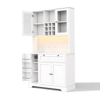 Küchen-Hochschrank mit Vitrine, fünf Türen, eine Schublade, verstellbaren Einlegeböden, 105x40x180 cm, Weiß(m-7)