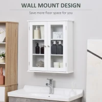 kleankin Bathroom wall cabinet, bathroom wall unit with 2 glass doors, adjustable shelf, 55x20x65cm, white(m-7)