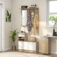 HOMCOM Meuble d'entrée vestiaire avec panneau porte-manteau, miroir et banc à chaussures - 6 crochets et étagère réglable(m-10)