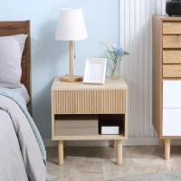 HOMCOM Mesita de Noche Mesilla de Noche con Cajón y Estante Abierto Estilo Moderno para Dormitorio 47x47x50 cm Madera Natural(m-7)