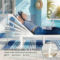 Outsunny Șezlong cu spătar reglabil pe 5 niveluri, din oțel și textilen, 60x166x84 cm, alb și gri(m-4)