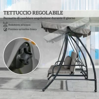 Outsunny Dondolo da Giardino 3 Posti con Tetto Reclinabile Trasformabile Letto in Poliestere Crema 209cm x 114cm x 170cm(m-5)