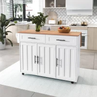 Großer Kücheninsel mit klappbarer Verlängerungsplatte, 5 Rollen (2 feststellbar) , 129x46/71x91,5 cm, Weiß+Naturfarbe(m-6)