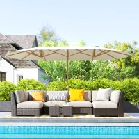 Outsunny Sombrilla Doble 4,6x2,7 m Sombrilla Grande con Manivela Manual Resistente al Agua y Protección Solar Beige(m-2)