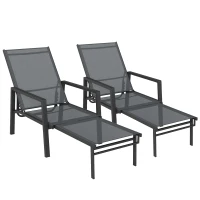 Outsunny Sun Loungers Set of 2 Retractable Footrest 5-Position Adjustable Steel Frame for Beach, Porch, Patio, Camping, Dark Grey(m-1)