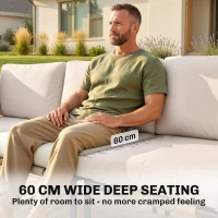 Outsunny Zestaw mebli z polirattanu 5-częściowy, 3 fotele, stolik ze szkła, podnóżek, szerokie i głębokie siedziska, zdejmowane poduszki(m-5)