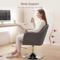 HOMCOM Swivel Linen Fabric Accent Chair for Living Room Contemporary Vanity Armchair with Adjustable Height Thick Cushion Lumbar Support Armrest for Bedroom Office Dark Grey(m-7)