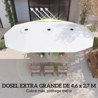 Outsunny Sombrilla Doble de Jardín 4,6x2,6 m con Manivela Manual Protección UV50+ Funda Resistente al Agua Blanco(m-4)