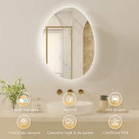 HOMCOM Dulap Baie LED, Anti-Condens, Iluminare Reglabilă 3 Tonuri, Alb, Montare pe Perete(m-4)