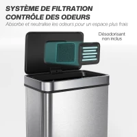 HOMCOM Poubelle à capteur 60 L avec couvercle à fermeture douce, poubelle de cuisine automatique en acier inoxydable, argenté(m-8)