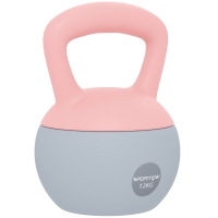 SPORTNOW Pesa Rusa 12 kg Kettlebell Relleno de Arena Metálica Mango Antideslizante para Entreno en Casa 21x21x30 cm Rosa y Gris
