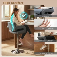 HOMCOM Bar Stools Adjustable Swivel Kitchen Chairs with Backrest Armrest Set of 2 PU Leather Grey(m-4)