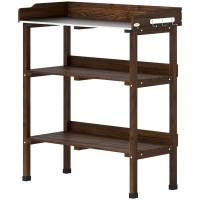 Outsunny Mesa de Jardinería de Madera con Superficie Metálica Estantes y Ganchos para Jardín Terraza 76x37x89 cm Carbonizado