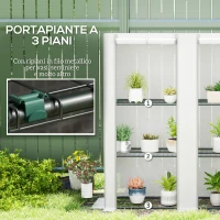 Outsunny Serra da Giardino con 2 Porte Avvolgibili, Scaffale a 3 Ripiani e Tasche Laterali, Bianco e Grigio(m-5)