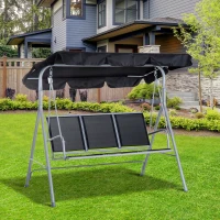 Outsunny Metal Garden Swing Chair, 3-Seater Swing Seat, Patio Hammock Bench Canopy Lounger, Black(m-11)