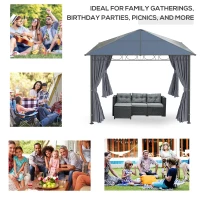 Outsunny 3 x 3(m) Hardtop Gazebo Canopy with Polycarbonate Roof, Permanent Pavilion Garden Gazebo with Curtains for Patio, Deck, Grey(m-7)