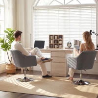 HOMCOM Swivel Linen Fabric Accent Chair for Living Room Contemporary Vanity Armchair with Adjustable Height Thick Cushion Lumbar Support Armrest for Bedroom Office Dark Grey(m-8)