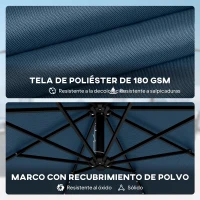 Outsunny Parasol Excéntrico con Luces LED Solares Ø345 cm Sombrilla Jardín de Aluminio con Base Cruzada Manivela Funda Azul(m-8)