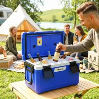 Outsunny 42.6L Insulated Cool Box, Lightweight Portable Ice Cooler with Handle, Lid and Drain Valve, Dark Blue(m-2)