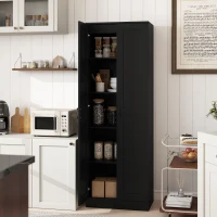 HOMCOM Armoire 2 portes meuble de rangement avec 5 étagères, style contemporain, 60L x 36,5l x 175H noir(m-2)