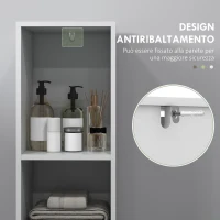 HOMCOM Colonna Bagno Salvaspazio con Armadietto e 2 Vani Aperti, 30x30x160cm, Bianco(m-5)