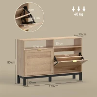 HOMCOM Shoe Cabinet with 2 Flip Drawers, Narrow Shoe Storage Top for Entryway Hallway, Walnut Brown(m-3)