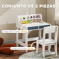 AIYAPLAY Escritorio Infantil con Silla Pupitre Infantil con 2 Cajones y Estante Mesa 62,8x55,6x73,8 cm y Silla 31,5x35x65,5 cm(m-6)