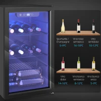 HOMCOM Cantinetta Vino Refrigerata 24 Bottiglie 68L Temperatura Regolabile 4-16℃ con Vetro Anti UV, Ripiani, Nera(m-9)