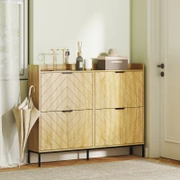 HOMCOM Meuble à chaussures 16 paires avec 4 tiroirs, portes rabattables, étagères réglables, 110 x 23,5 x 95,5 cm, chêne(m-10)