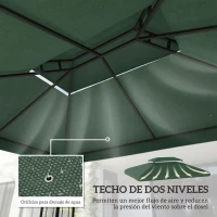 Outsunny Toldo de Recambio 4x3 m con Techo Doble Orificios de Drenaje y Protección UV Solo Toldo NO Incluye Marco Verde(m-4)