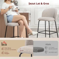 HOMCOM Set 2 Scaune de Bar cu Spătar și Suport pentru Picioare, Acoperire din Material Textil și Picioare din Oțel, Gri(m-5)