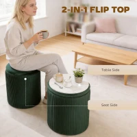 HOMCOM Storage Ottoman Modern Velvet Round Foot Stool for Living Room Bedroom 45 cm Dark Green(m-4)