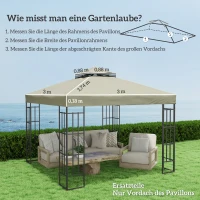 Outsunny zamienny dach do pawilonu 3 x 3 m, wodoodporny dach pawilonu, podwójny dach zamienny do ogrodu, części zamienne z tkaniny Oxford, 370 g/m², jasnoszary, bez ramy(m-3)