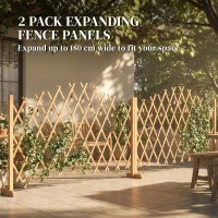 Outsunny 2 Pack Expanding Fence Panels, Wooden Freestanding Garden Fence with Stable Feet, 180 x 30 x 103cm, Brown(m-4)