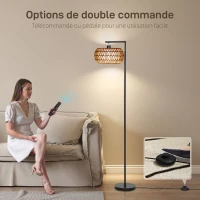HOMCOM Lampadaire sur pied salon, lampe sur pied dimmable, 3 températures de couleur, télécommande, 52x33x170cm, noir(m-5)