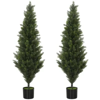 HOMCOM Set of 2 Decorative Artificial Plants Cypress in Weighted Pot, Fake Plant with 1092 Leaves, 120 cm(m-11)