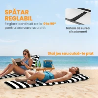 Outsunny Set 2 Șezlonguri de Plajă cu Tetieră Căptușită, din Metal și Țesătură Oxford, 150x50x2 cm, Gri și Alb(m-5)