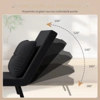 HOMCOM Fotoliu Pat 3 în 1 cu Spătar Reglabil în 5 Poziții și Pernă, 63x73x81 cm, Negru(m-6)