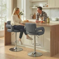 HOMCOM Bar Stools Adjustable Swivel Kitchen Chairs with Backrest Armrest Set of 2 PU Leather Grey(m-2)