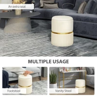 HOMCOM Round Storage Stool, Velvet-feel Fabric Upholstered Vanity Stool with Removable Top, Padded Seat and Hidden Space, Beige(m-6)