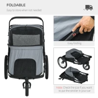 PawHut Wózek dla Psów, Składany, Otwierany Daszek, Poduszka, Rama Stalowa, Szary/Czarny(m-7)