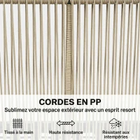 Outsunny Salon de Jardin 4 Pièces, Ensemble en Corde Tressée avec Structure en Acier et Bois d'Acacia, Coussins, Blanc Crème(m-4)